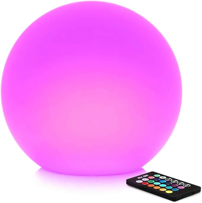 Mr.Go 12-inch Rechargeable LED Ball Light, RGB Color-Changing Globe Orb Lamp w/Remote, Home Kids Room Bedroom Bar Table Patio Pool Party Dimmable Sphere Nightlight Relax Mood Lighting Decoration