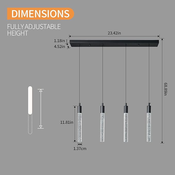 Kitchen Island Lighting Modern Light Fixture Black Pendant Light Dimmable LED Black Finish Mini Crystal Pendant Lights for Dining Room Living Room（4-Light ）