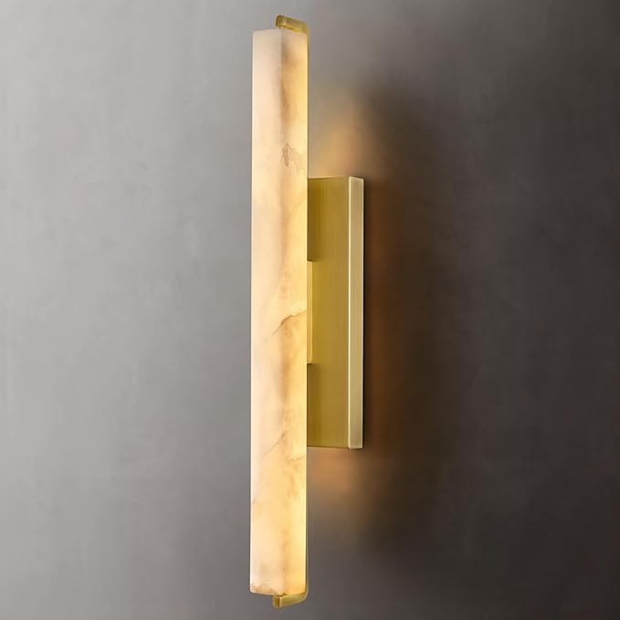Alabaster Wall Sconce, 25" Natural Marble Wall Sconce, Gold Alabaster Single Sconces, Brass Modern Bathroom Sconces, Indoor Wall Lighting for Living Room, Bedroom, Hallway, Staircase