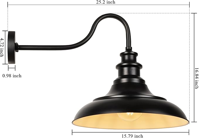 Exterior Farmhouse Barn Light, 16 Inch Vintage Outside Garage Light Fixtures, 2PCS Anti-Rust Waterproof Outdoor Light for Patio Frontdoor Entryway Doorway, Matte Black