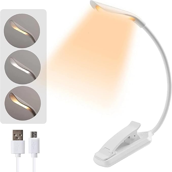 7 LED Book Light， USB Rechargeable Clip on Reading Light with Touch Sensor, 3 Light Colors (White/Warm/Mixed), Stepless Dimming Brightness，Clip Light in Bed,Mini Ultra Light Portable