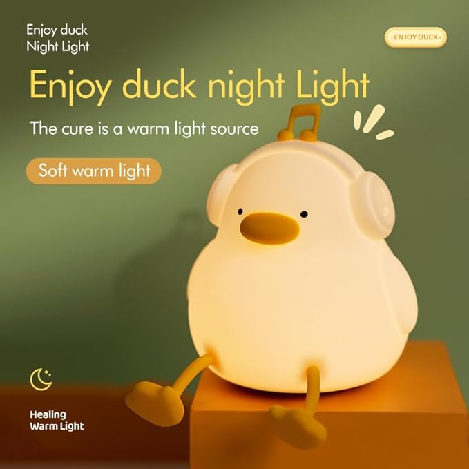 ATSUI Night Light for Kids, Squishy Duck Design, 3 Level Dimmable, Silicone Construction