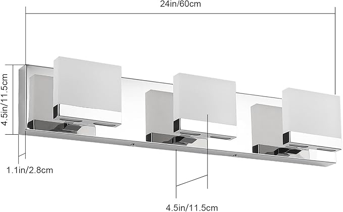 SineRise LED Modern Bathroom Vanity Light Fixtures (3-Light, 24-Inch, 6000K), Chrome Modern Acrylic Bathroom Wall Lighting Fixtures Over Mirror