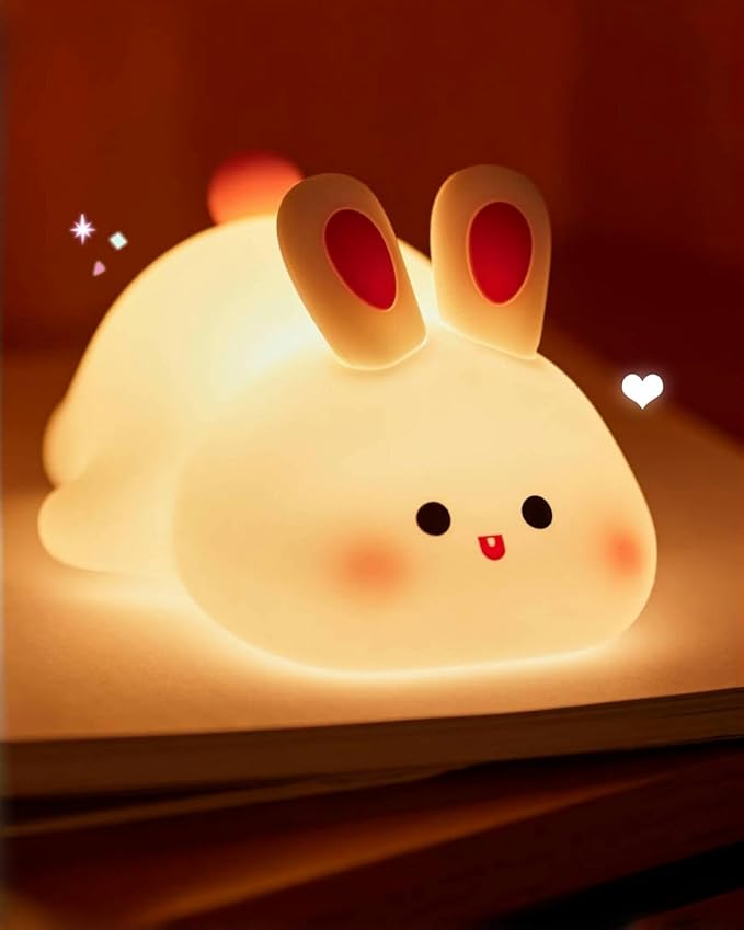 Big Face Rabbit Silicone Night Light, Squishy Bunny Lamp with Touch Control, 30-Min Timer, Rechargeable Kids Night Light for Bedroom Nursery, [Valentines Gifts]