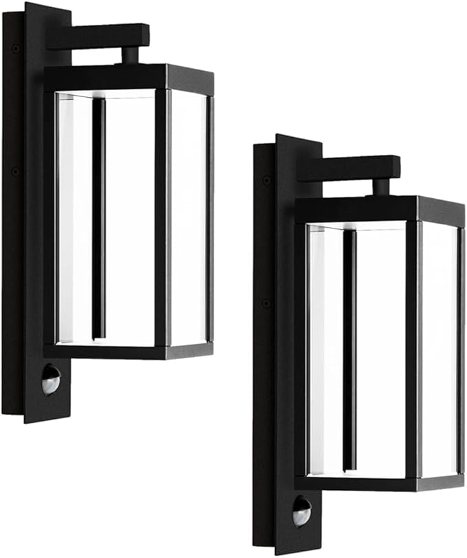 2 Pack Motion Sensor Outdoor Wall Light LED Wall Sconce Black Mount Waterproof Exterior Light Fixture Aluminum Porch Lamps for Patio Entryway Doorway Fence Garage, 750LM 3000K