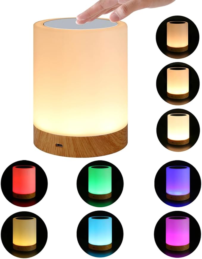 Night Light, Dimmable Touch Lamp for Bedroom Living Room Baby Nursery, Portable Table Bedside Lamp with Rechargeable Internal Battery Night Lamp Warm White Light & Color Changing RGB