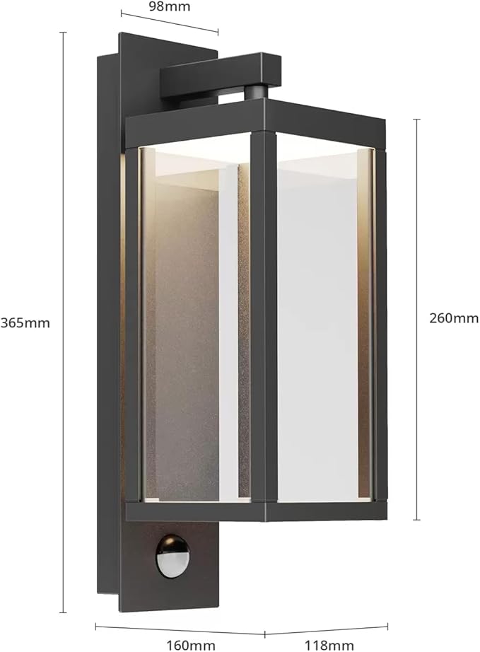 Outdoor Light Wall Sconce Motion Sensor Porch Light for House,15" LED Modern Exterior Lighting Fixture Black,Waterproof Outside Lantern with Clear Glass for Garage Patio Garden,750LM,3000K