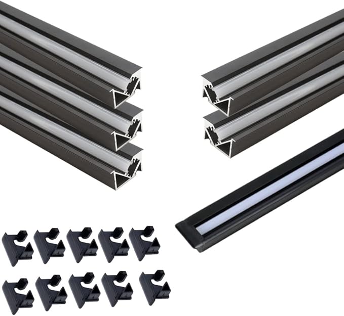 6 Pack 3.3ft/1M Under Cabinet Light, Invisible Recessed YW-Shape LED Aluminum Channel System with Milky Cover& End Caps, Suitable for 6mm LED Strip Light Installations