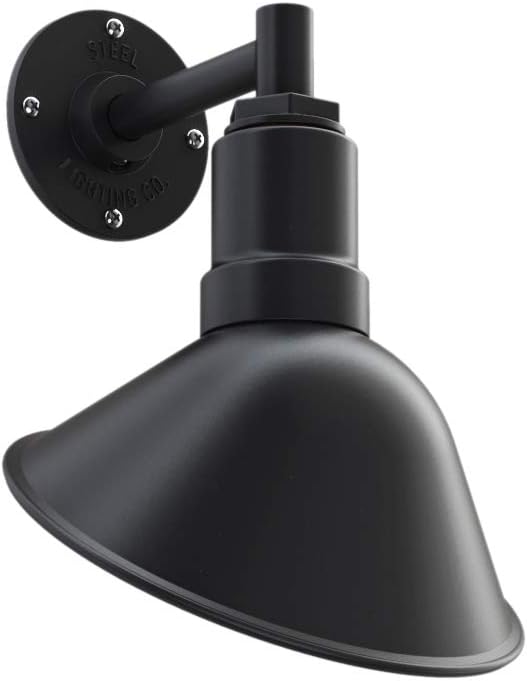 Steel Lighting Co. Venice Store Sign Light | for Outdoor Restaurant Accent Wall | 9 inch Dome | 6 inch Straight Arm | Farmhouse Warehouse Style Made in America | Matte Black Exterior/Brass Interior