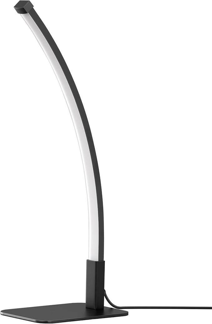 EDISHINE Curved LED Table Lamp, Modern Bedside Lamp with 3 Color Temperature & Stepless Dimming, Aluminum & Iron, Nightstand Lamp for Bedroom, Living Room, Black