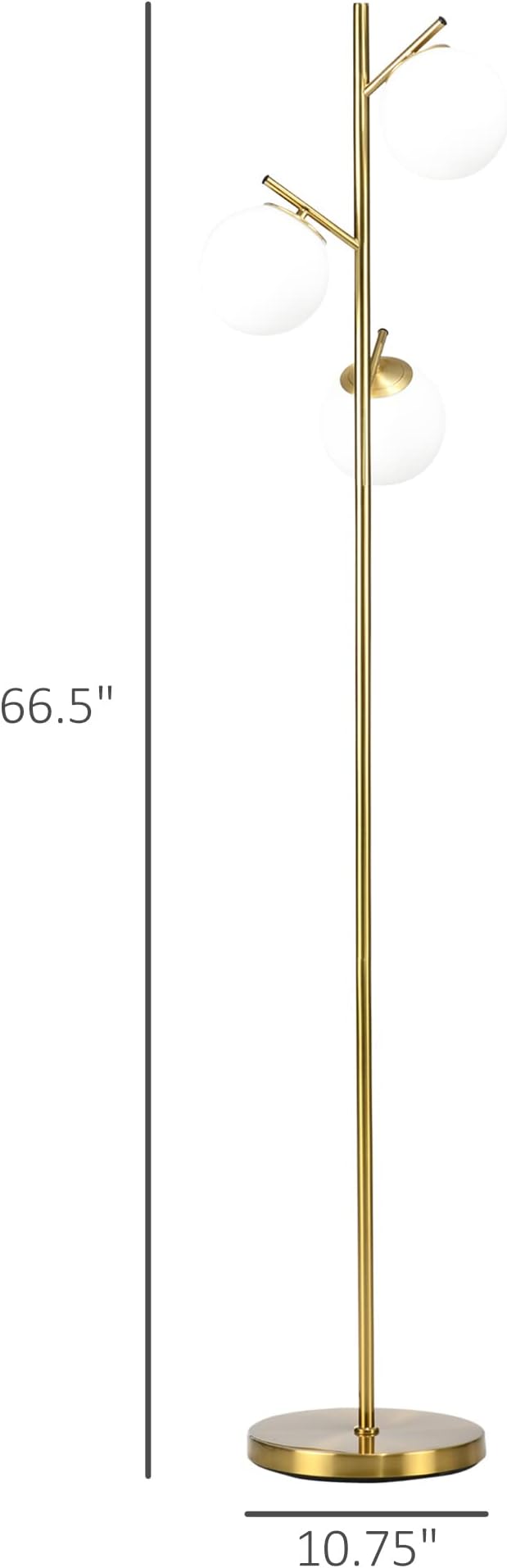 HOMCOM 3-Light Modern Floor Lamp for Living Room Bright Lighting, Tree Standing Lamp for Bedroom with Globe Lampshades, Steel Base, Cute Lamp, Bulb not Included, Gold