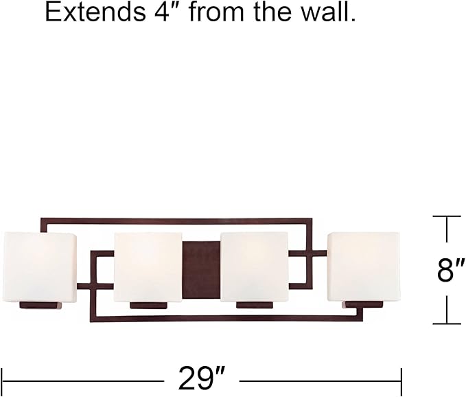 Possini Euro Design Lighting on The Square Modern Wall Mount Light Bronze Metal Hardwired 29" Wide 4-Light Fixture Geometric Opal Glass Shades for Bathroom Vanity Mirror House Home Room Decor