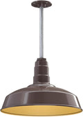 Steel Lighting Co. Carson Barn Light | Ceiling Mounted Pendant | 16 inch Dome | 12 inch Galvanized Stem | Industrial Style Steel Light Made in America | Dark Bronze Exterior/Brass Interior