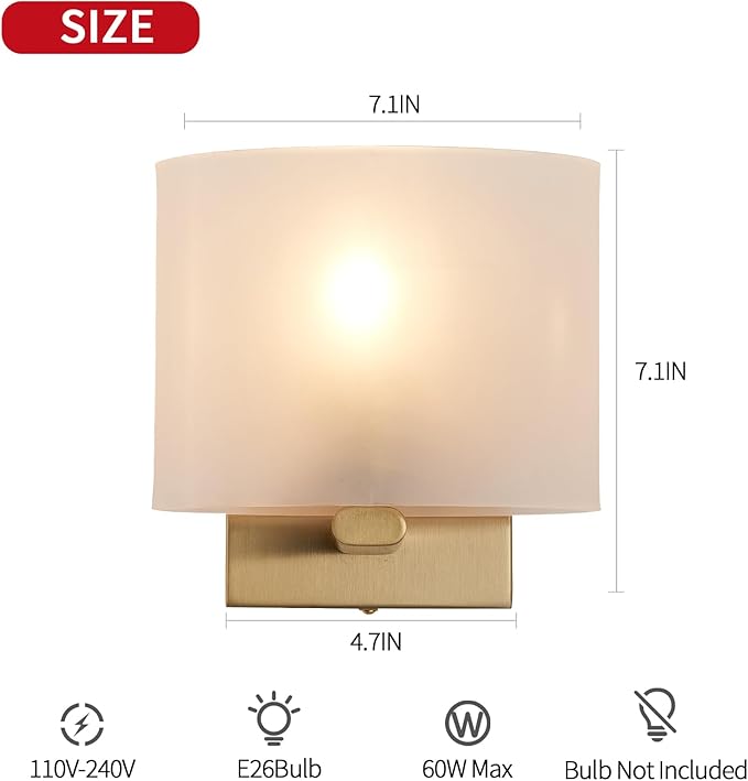 Hardwired Wall Sconces, Modern Acrylic Shade Wall Light Fixture, Gold Walls Mounted Lamp with Ceramic Lamp Holder, Classic E26 Bulb Walls Lighting for Bedroom, Living Room, Hallway 【No Bulb Included】