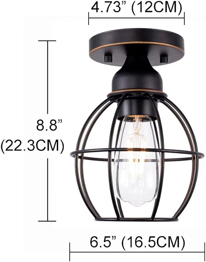 GRUENLICH Semi Flush Mount Ceiling Light Fixture for Outdoor and Indoor, E26 Medium Base 60W Max, Metal Housing and Metal Cage, Bulb not Included, 2-Pack, Oil Rubbed Bronze Finish