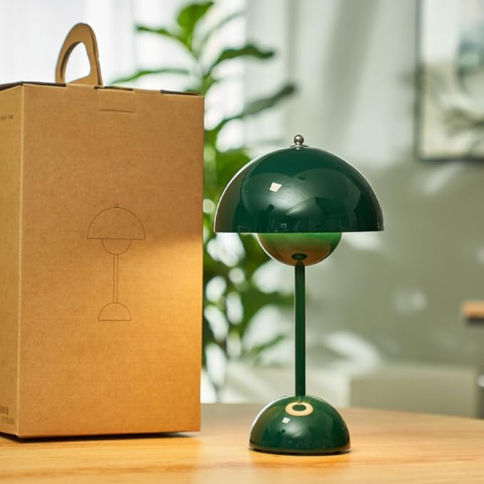 Flowerpot Lamp Modern Flower Bud 12" Cordless Touch Dimmable 2600mAh Rechargeable Desk Lamps Nordic Minimalist Mushroom Lamps Retro Nightstand Bedside Lamp for Bedroom Living Room(Signal Green)