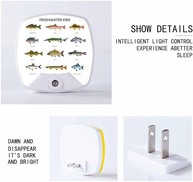 LED Square Night Light,Lake Fish LED Night Light Plug into Wall with Dusk to Dawn Light Sensor White Energy Efficient Nightlight for Bedroom Bathroom Hallway Living Room Kitchen
