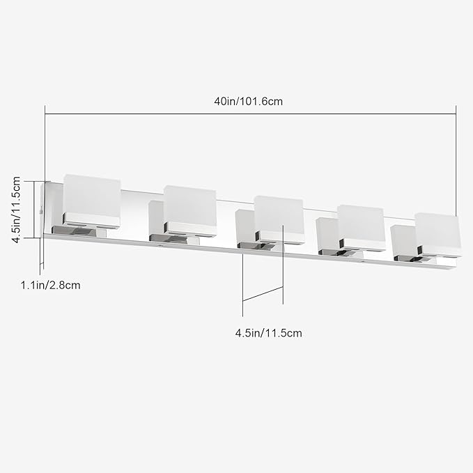 SineRise LED Modern Bathroom Vanity Light Fixtures (5-Light, 40-Inch, 6000K), Chrome Modern Acrylic Bathroom Wall Lighting Fixtures Over Mirror