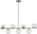 KCO Lighting Modern 7-Light Brushed Nickel Metal Large Chandelier Nordic Clear Glass Globe Farmhouse Pendant Light Silver Minimalist Adjustable Kitchen Island Hanging Ceiling Lights