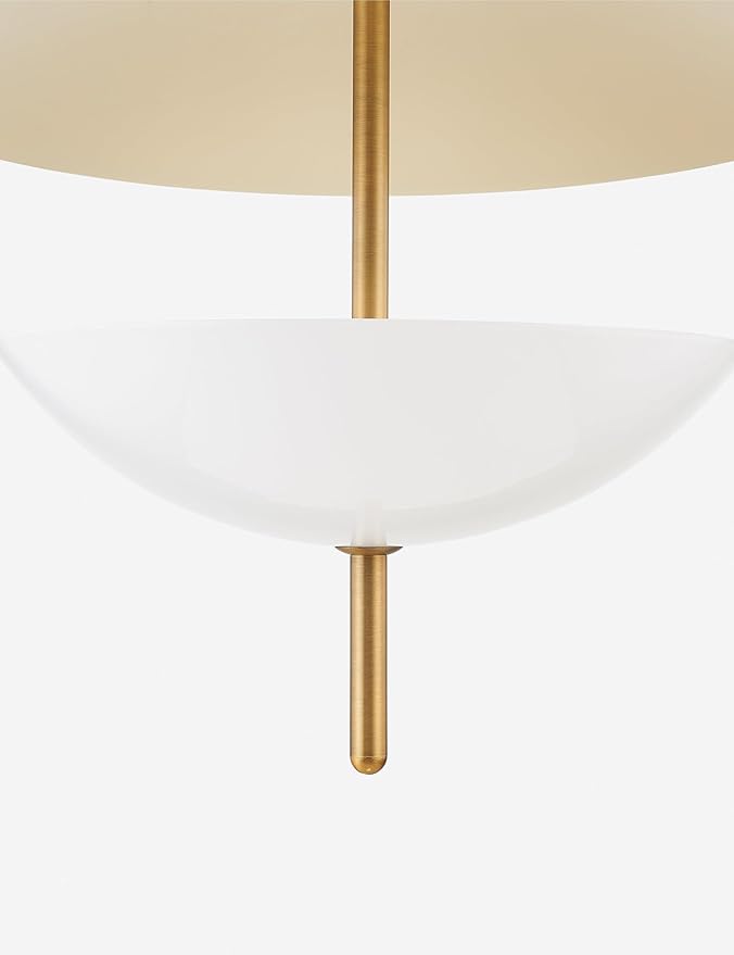 Modern Brass Pendant Light – Mid Century Hanging Ceiling Lamp with Dual Dome Shade – Warm Ambient Lighting Fixture for Kitchen Island, Dining Room, Living Room, Bedroom (Polished Chrome)