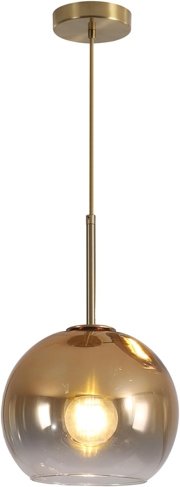 KCO Lighting 1-Light Modern Glass Pendant Lights Large Gold Globe Pendant Light Mid Century Single Pendant Light Kitchen Island Dining Room Lighting Fixtures Ceiling Hanging