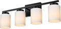 VINLUZ Bathroom Vanity Lights, 4-Light Classic Wall Sconce Lighting Fixtures Matte Black Finish with Milky White Frosted Glass Shades for Bedroom Cabinet Stairs