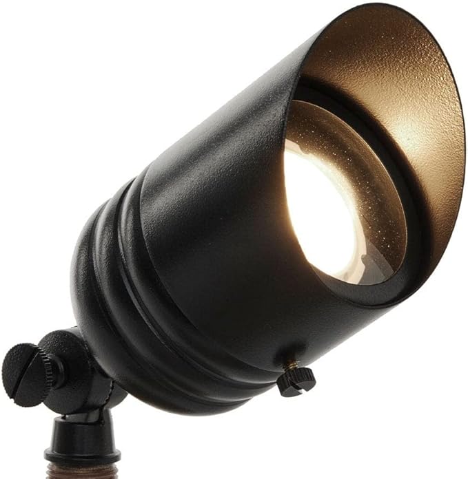 VOLT Fat Boy 12V Brass Outdoor Spotlight (Black) with 5W 2700K Warm White 400 Lumen MR16 LED Bulb for Low Voltage Landscape Lighting of Yard, Lawn, Garden, Patio, Trees & House