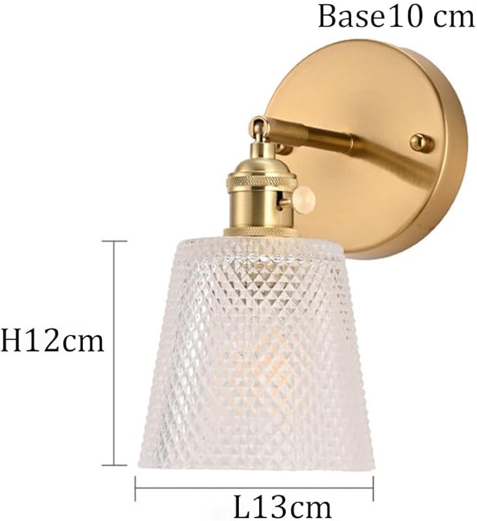 Contemporary Wall Light Nordic Wall Lamp Brass Gold Wall Sconce with Textured Diamond Pattern Glass Shade for Bedroom Living Room Hallway Home Decor