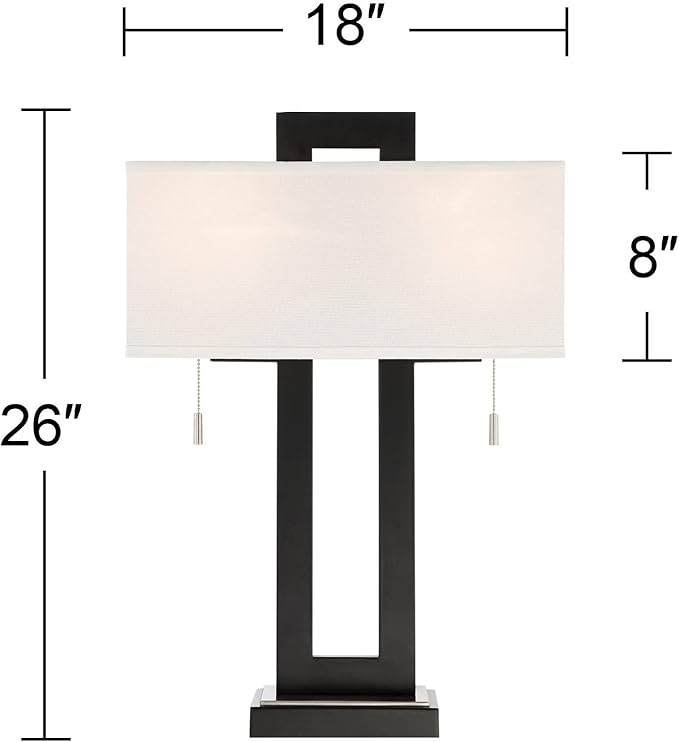 360 Lighting Neil 26" High Modern Rustic Table Lamp with USB Ports A+C Charging Black Open Metal White Fabric Rectangular Shade for Bedroom Living Room House Home Bedside Nightstand Office Family
