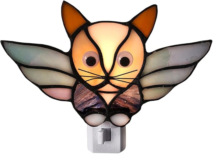 Stained Glass cat Night Light, Cats Decorative Night Light, Pet Commemorative Gift, Love Cats (DYM9005) (Grey)