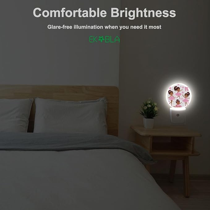 EKOBLA Cute Black Ballet Dancers Night Light African-American Ballerinas Girl Cartoon Night Lights Plug into Wall Auto Sensor LED Lamp for Ballet Lovers Teen Girls Gifts