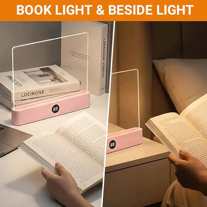 Smart LED Reading Light, Dimmable Book Light with 3 Colors Adjustable & Timer Dimmable Panel, Rechargeable Flat Page Reading Light, Eye Protection Lights for Bedtime Night Reading (Pink)