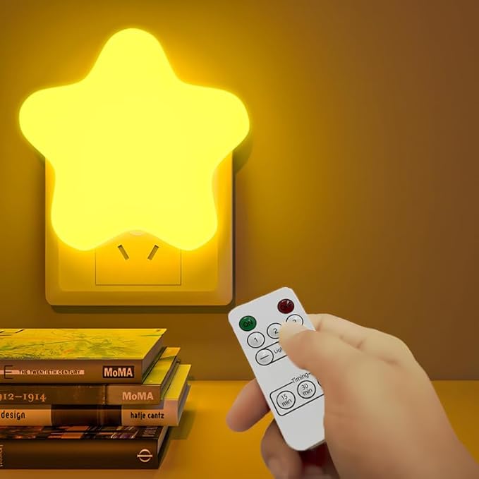Colorful Life Remote Control Star Night Light for Bedroom Decor – Soft Warm/White Glow Plug-in LED Night Lamp for Baby, Kids, Nursery, Gift.(with Remote Control)