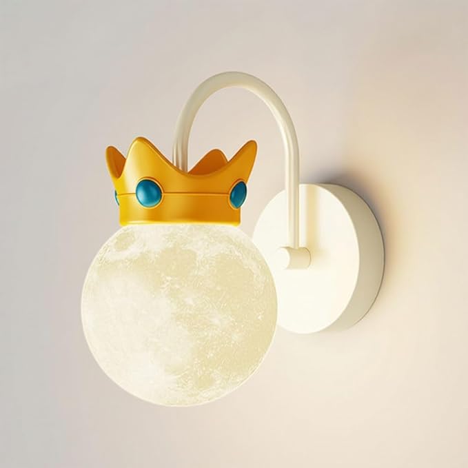Crown Moon Wall Sconce Lighting, Kids Room Wall Lamp, Modern Decorative G9 Moon Globe Wall Lamp,Aesthetic Home Decor for Nursery Bedroom Bedside, Milk Coffee Color Wall Mount Light Fixture