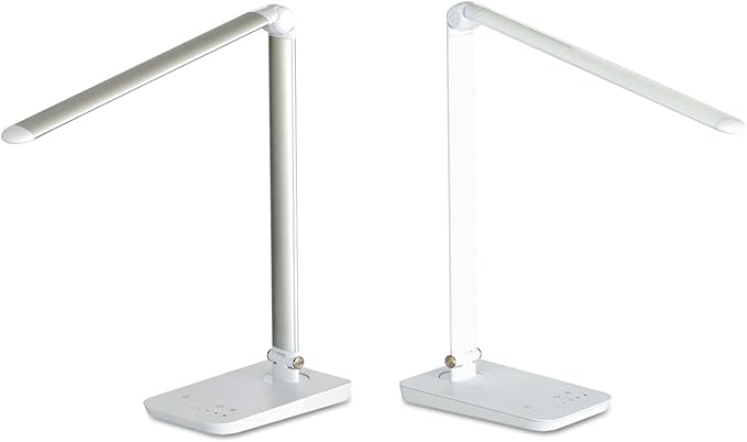 Safco 1001SL Vamp LED Modern ABS Desk Lamp with USB Port and Dimmer Switch, Silver