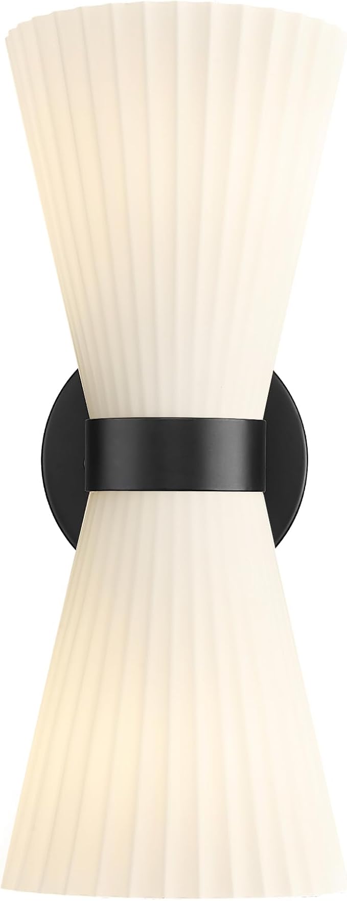Modern Black Wall Sconce, HWH Up and Down Indoor Sconces Wall Lighting with Frosted Milk White Striped Glass Shade, Hardwired Wall Mounted Vanity Lamp for Bathroom, 5HZG97B-2W BK