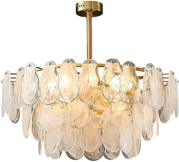 LOVEDIMA Chandelier Gold Multi-Tier Lantern Pendant Lighting, Cloud Glass Entryway Chandeliers for Foyer Hanging Ceiling Light Fixtures (8-Light)