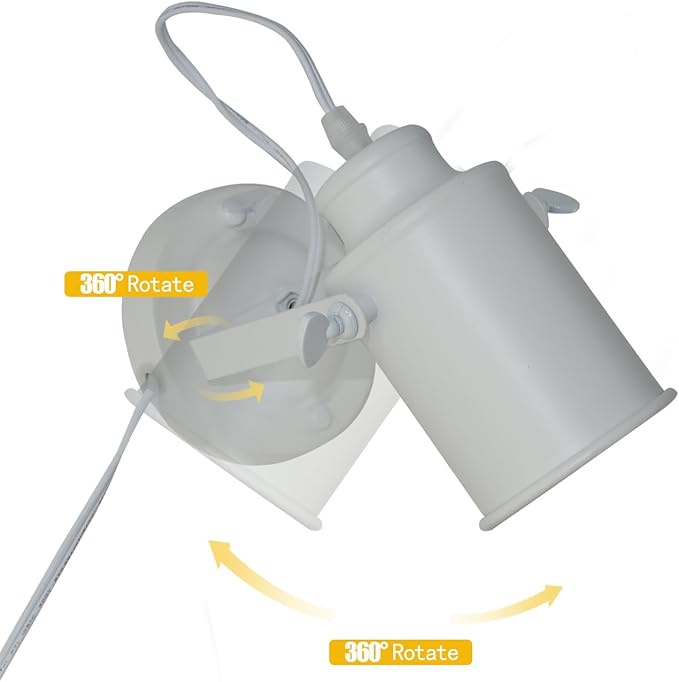 Industrial Lighting Ceiling Spotlight,Vintage Wall Mount Lights, Rotate Head, Plug in E26 Base, Decor for Indoor Living Bedroom or Loft Cafe bar Lighting 2 Pack (White,No Bulb)