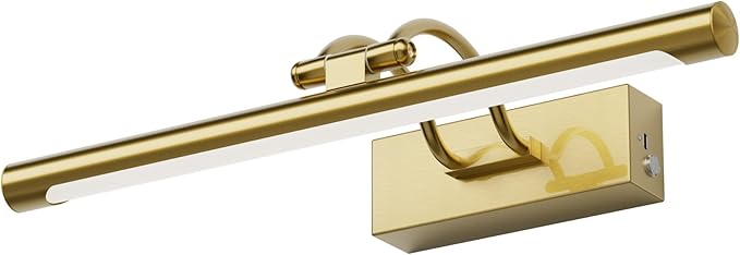 Cordless Picture Light with Remote, Battery Operated Wall Sconce for Artwork, 3 Colors Painting Light Dimmable and Timer, Wireless Art Light for Display (Gold)