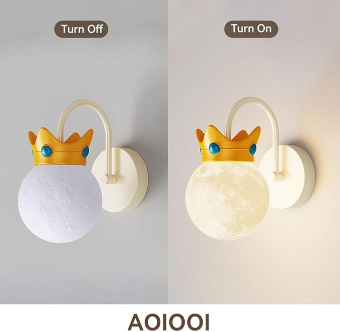 Crown Moon Wall Sconce Lighting, Kids Room Wall Lamp, Modern Decorative G9 Moon Globe Wall Lamp,Aesthetic Home Decor for Nursery Bedroom Bedside, Milk Coffee Color Wall Mount Light Fixture