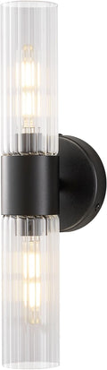 Bathroom Light Fixtures 2-Light, Modern Vanity Light for Bathroom, Wall Sconce, Bath Light with Glass Rods Shades for Mirror Bedroom Hallway (Black)