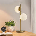 Mid-Century Modern Globe Table Lamp with 2 LED Bulbs - Gold Nightstand Light for Bedroom, Contemporary Decor Lamp for Living Room & Office