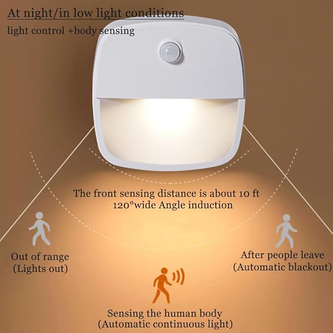 Motion Activated Night Light,Nightlights with Light Sensors Dual Color Modes 6000K White Light/3000K Warm Light Adhesive Installation for Bedroom, Kitchen, Stairs, Hallway,Garage,2 Pack
