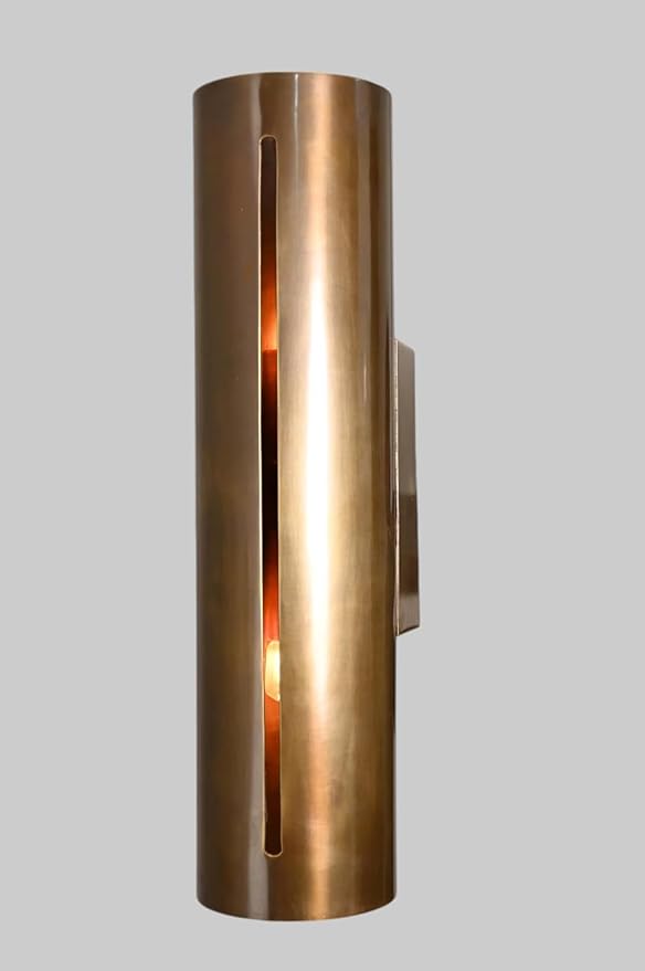 Handmade Mid Century Modern Brass Wall Sconce - MCM Sculptural Light Fixture for Home Decor, Vintage Cylinder Wall Lamp for Living Room, Bedroom, Hallway, Industrial Wall Lighting (Black Antique)