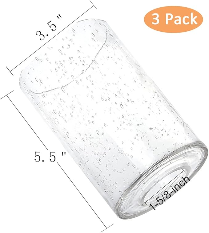 Seeded Glass Lamp Shade 3 Pack, Clear Cylinder Glass Shade for Light Fixture Replacement Globe for Pendant Light Wall Sconce Chandelier, 1 5/8 inch Fitter