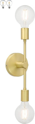 XiNBEi Lighting Brass Wall Sconce, 2-Light Bathroom Sconces Vanity Light Fixture for Mirror Hallway Bedroom (LED Bulbs Included) XB-W1234-2-SB-G30