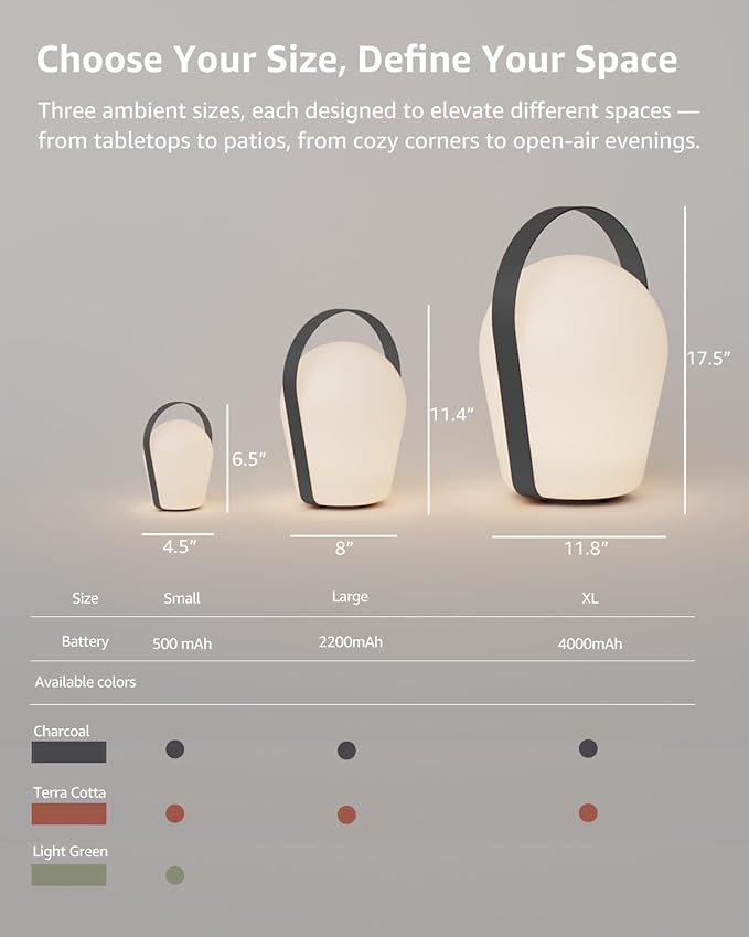 Outdoor Floor Lamp,Solar Lights Outdoor,Solar Lanterns Outdoor Waterproof IP65,4000mAh Li-ion Battery Smart Lamp,Outdoor Lantern for Backyard Decor,Table Lamp for Patio Decor,Charcoal,XL