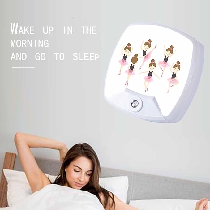 LED Square Night Light,Cute Ballerina LED Night Light Plug into Wall with Dusk to Dawn Light Sensor White Energy Efficient Nightlight for Bedroom Bathroom Hallway Living Room Kitchen