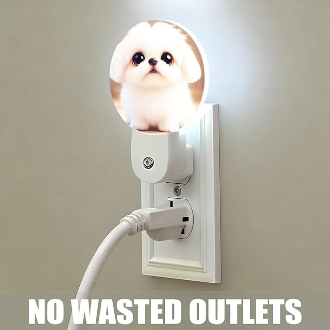 Plug-in Cute Dog Night Light Puppy with Big Eyes Night Lights Plug into Wall with Auto on/Off Sensor, 0.5W LED Nightlight for Bedroom Bathroom Kitchen Hallway