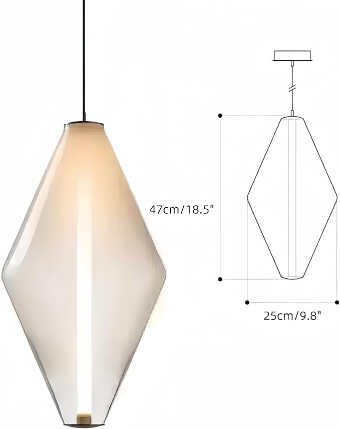 RUIBO Simplicity Double Cone LED Pendant Light,Nordic Gradient White Glass Hanging Lamp,Bedside Lamp,for Bar Bedroom Loft Living Room Dining Table Light Fixture (L25 H47cm)